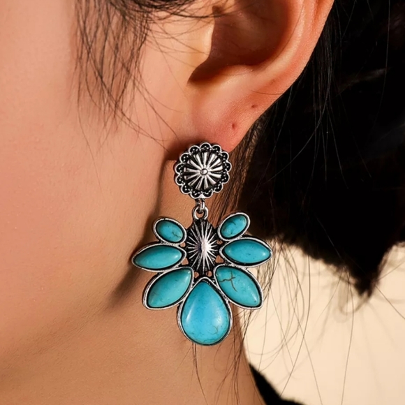Jewelry - (B) Southwestern Turquoise Earrings Cowgirl Boho Rodeo Western Wild West Tribal